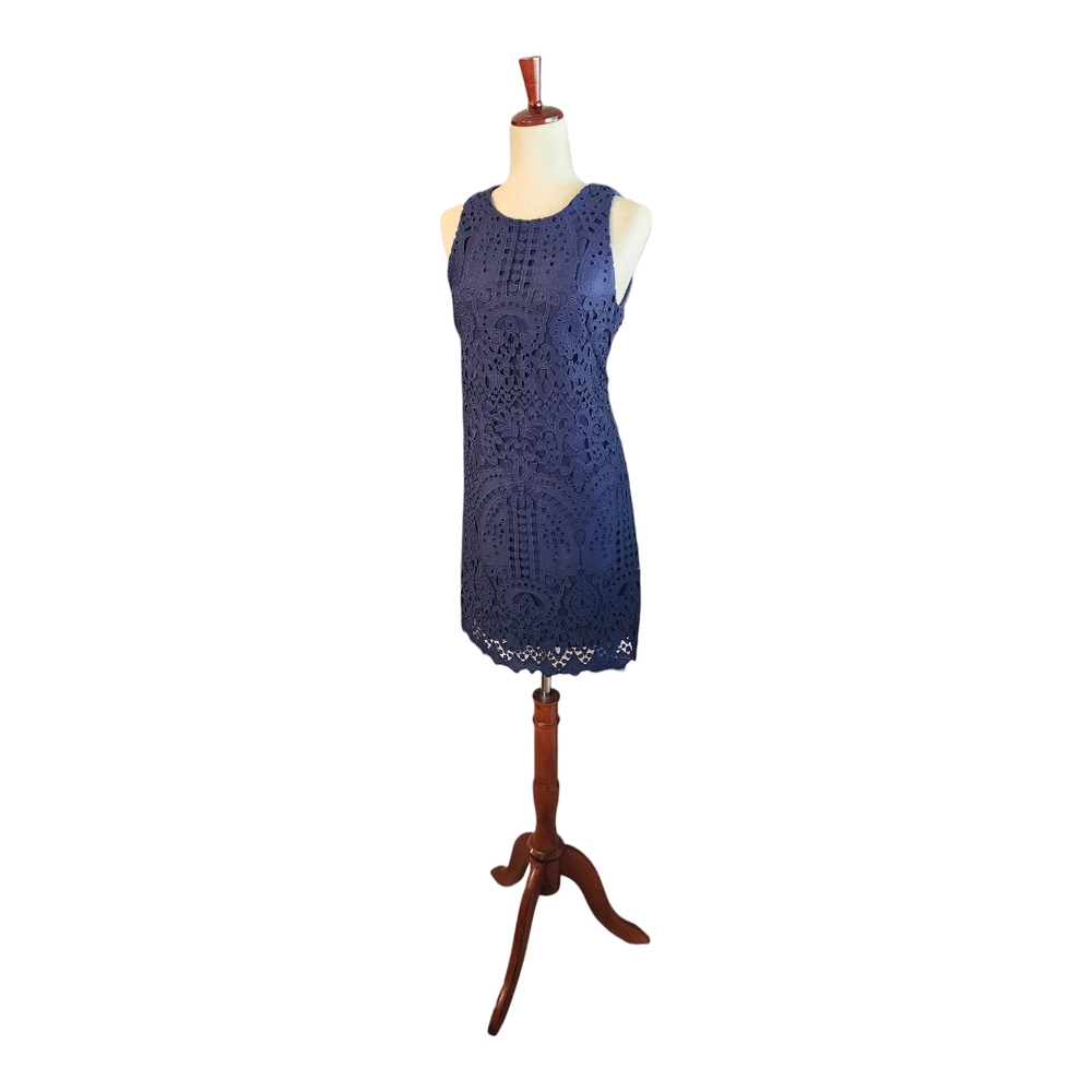 Eliza J. elegant sleeveless Blue lines Lace cocktail Dress
